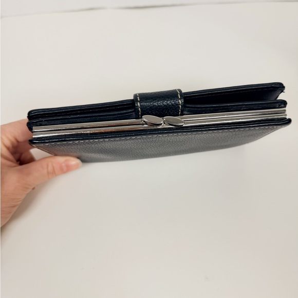 Elegant Black Pebbled Genuine Leather Clutch w/Metal Clasp, Leather Snap Strap - Picture 8 of 15